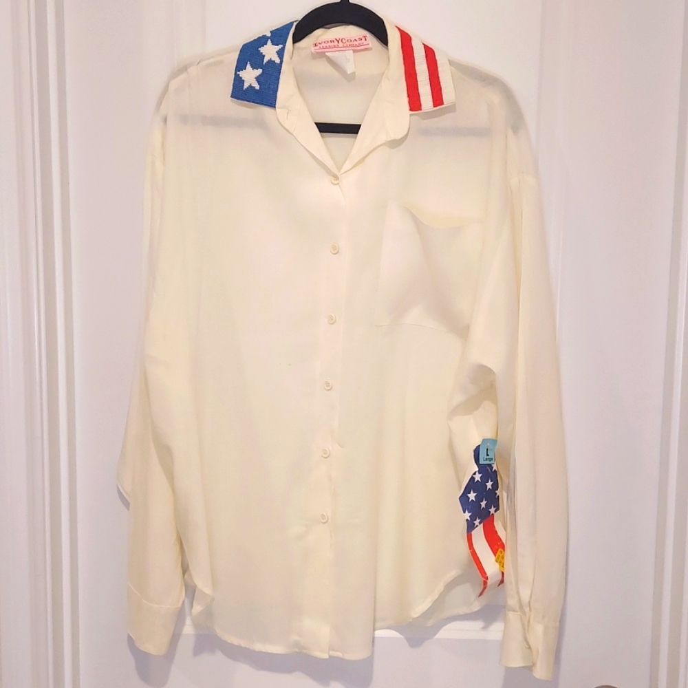 Ivory Coast Trading Company Vintage bead flag collar top size L